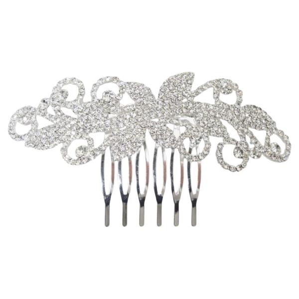 RHINESTONE LEAF CLUSTER METAL HAIR COMB
