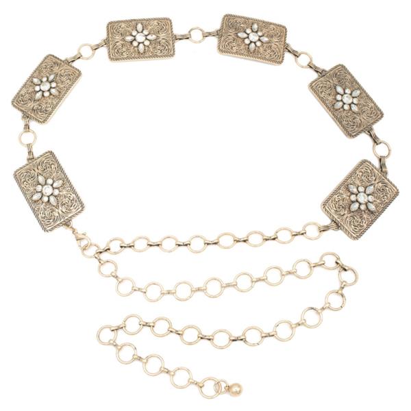 PLUS SIZE SWIRL EMBOSSED RS RECTANGLE CONCHO CHAIN BELT