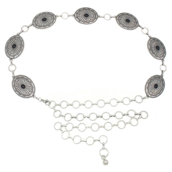 WESTERN RIBBED CIRCLE PATTERN CONCHO CAB CHAIN BELT