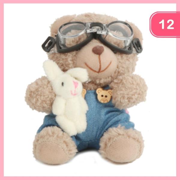 TEDDY AVIATOR BEAR PLUSH BAG CHARM KEYCHAIN (12 UNITS)