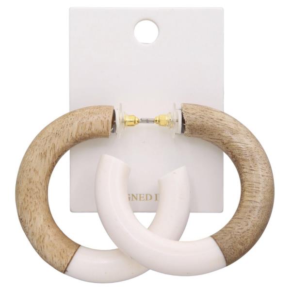 TWO TONE WOODEN OPEN HOOP EARRING