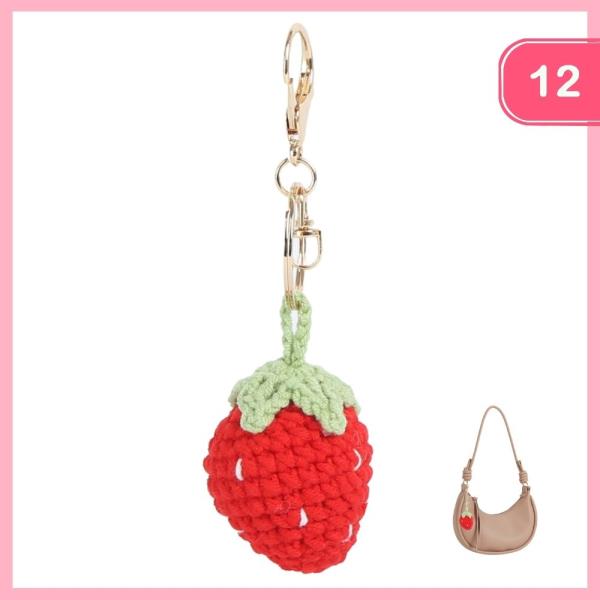 CROCHET STRAWBERRY BAG CHARM KEYCHAIN (12 UNITS)