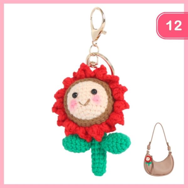 CROCHET FLOWER SMILE FACE BAG CHARM KEYCHAIN (12 UNITS)