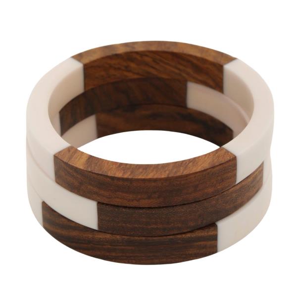 TWO TONE WOODEN BANGLE BRACELET SET