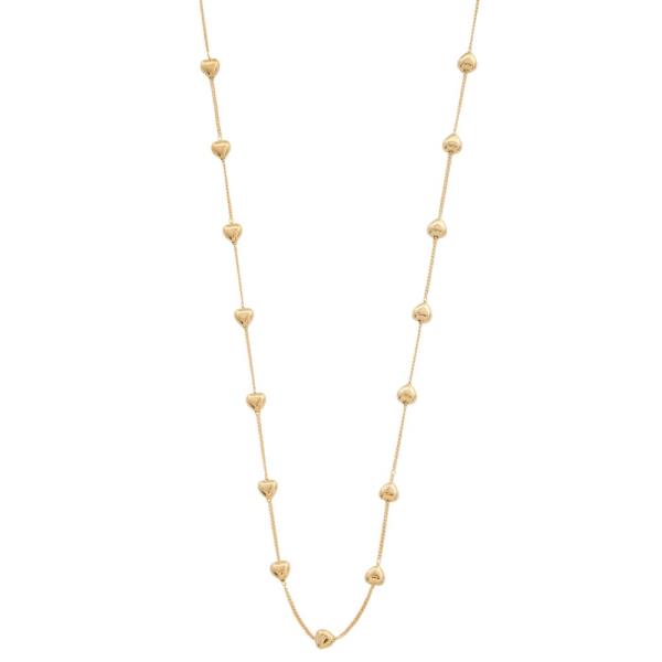 SODAJO PUFFY HEART CHARM STATION GOLD DIPPED NECKLACE
