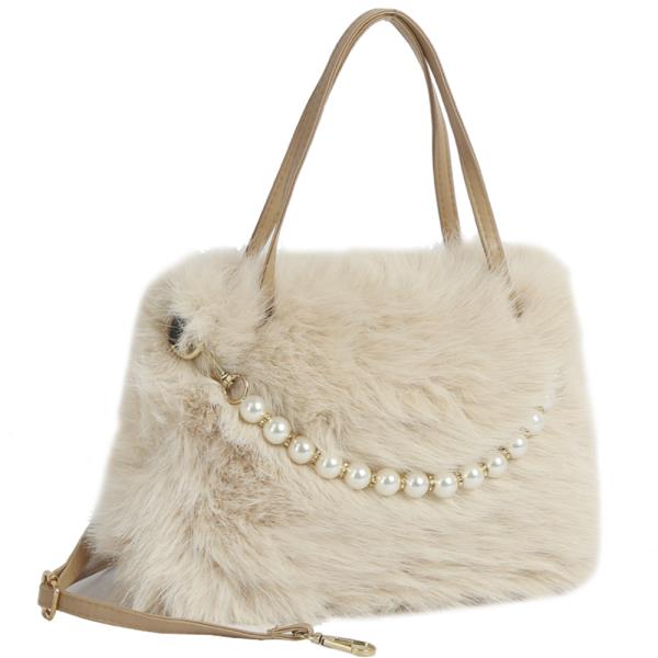 FUR PEARL HANDLE BAG W STRAP