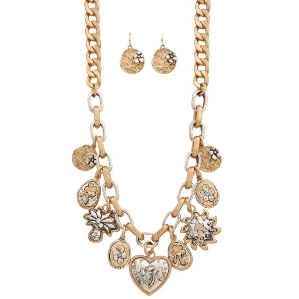 TWO TONE MULTI CHARM NECKLACE