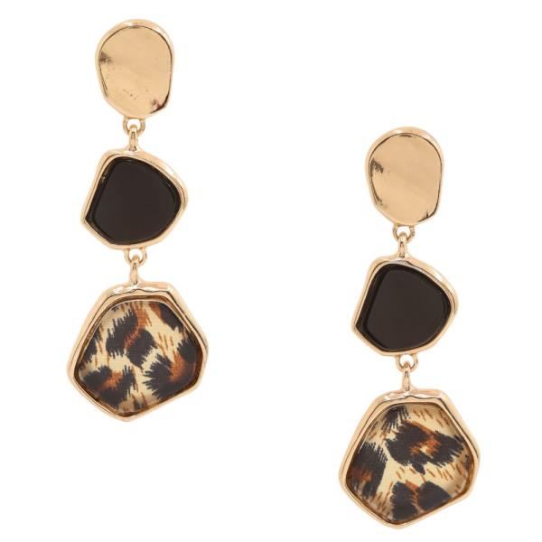ANIMAL PRINT STONE LINK DANGLE EARRING