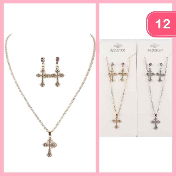 CROSS PENDANT NECKLACE EARRING SET (12 UNITS)