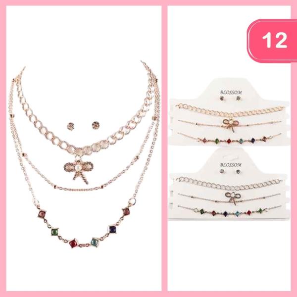 LAYERED NECKLACE EARRING SET (12 UNITS)