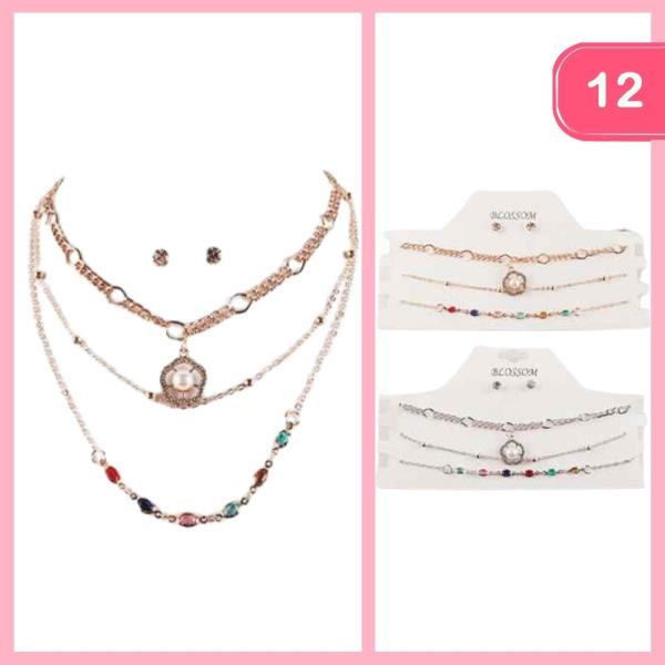 LAYERED NECKLACE EARRING SET (12 UNITS)