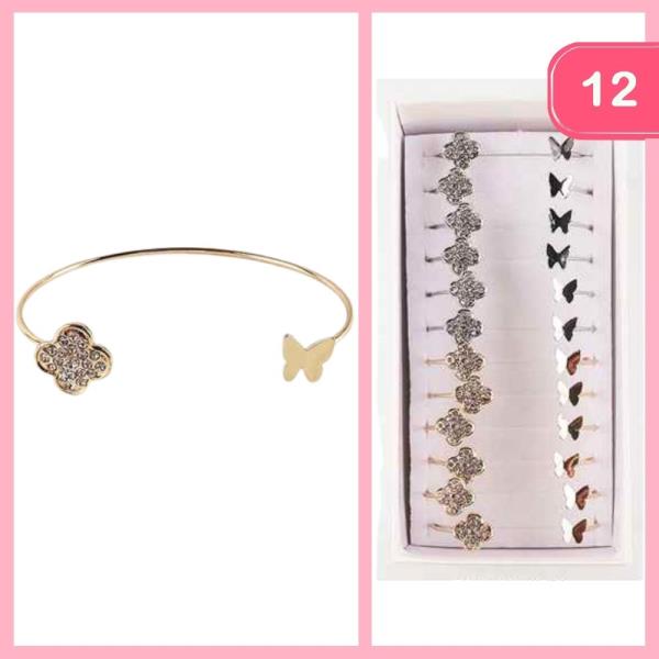 OPEN CUFF FLOWER BUTTERFLY BRACELET (12 UNITS)