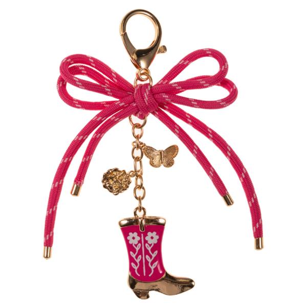 BOOTS SHAPED ENAMEL W/ FLOWER PATTERN & METAL BAG CHARM KEYCHAIN