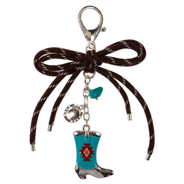 BOOTS SHAPED ENAMEL WESTERN PATTERN & METAL BAG CHARM KEYCHAIN
