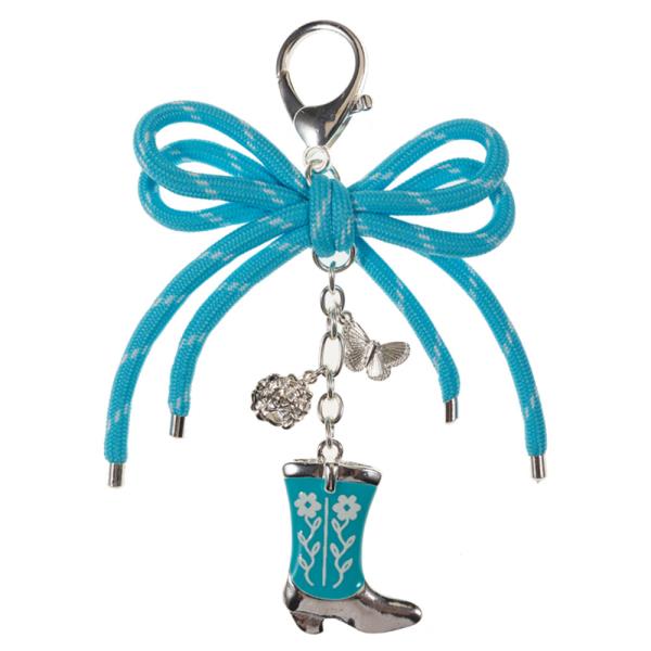 BOOTS SHAPED ENAMEL FLOWER PATTERN & METAL BAG CHARM KEYCHAIN