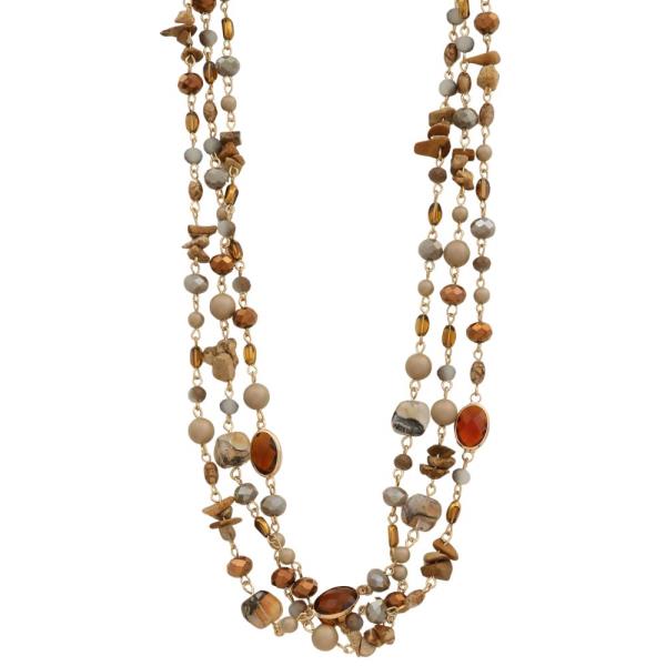 OVAL CRYSTAL MIXED BEAD LAYERED NECKLACE