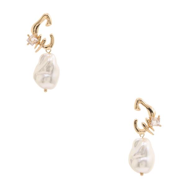 PEARL BEAD CUBE CRYSTAL OPEN OVAL EARRING
