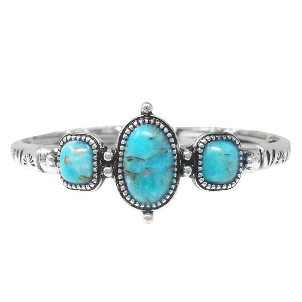 WESTERN AZTEC PATTERN OVAL SQUARE STONE BRACELET