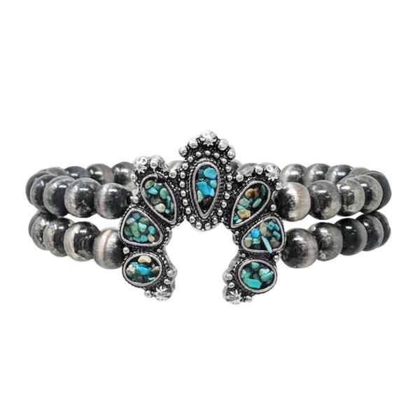 WESTERN TURQUOISE CHIP HORSE SHOE BEADED BRACELET