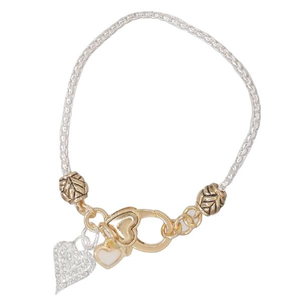 MOP HEART CHARM METAL BRACELET