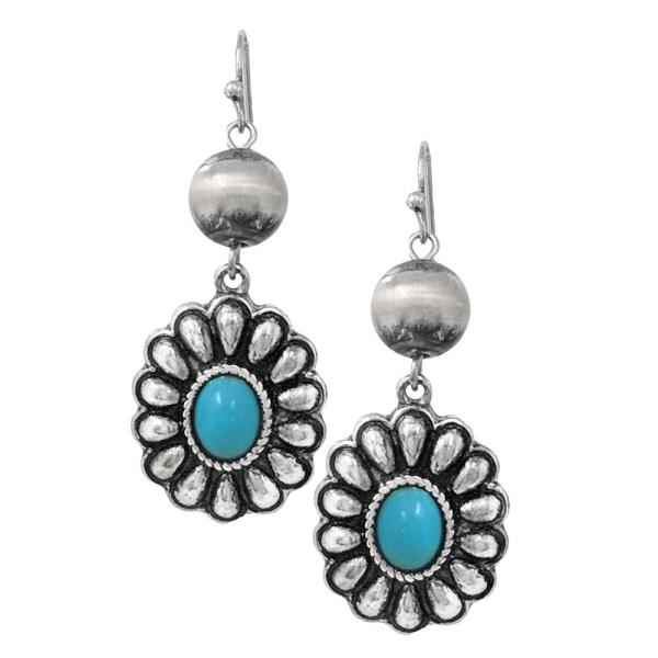 WESTERN NAVAJO SEMI STONE CONCHO DANGLE EARRING
