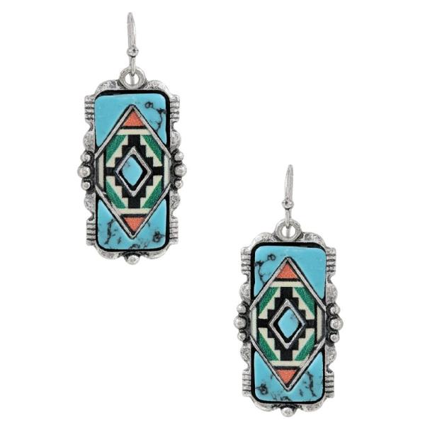 WESTERN AZTEC PRINT STONE BAR DANGLE EARRING