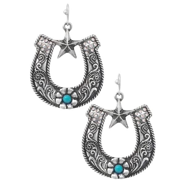 WESTERN SEMI STONE HORSESHOE DANGLE EARRING