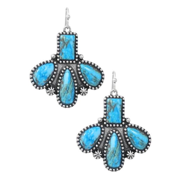 WESTERN STONE HALF CONCHO DANGLE EARRING
