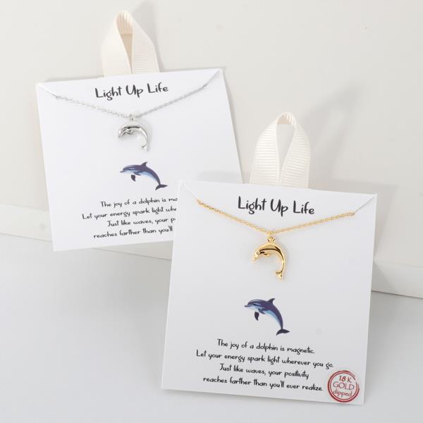 18K GOLD RHODIUM LIGHT UP LIFE DOLPHIN PENDANT NECKLACE