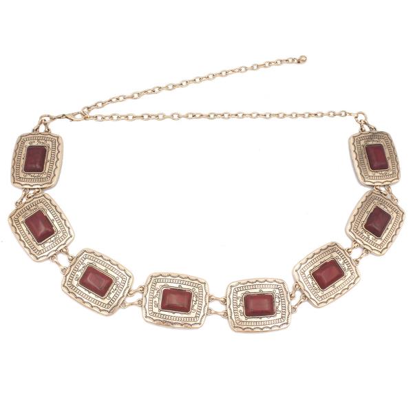 TRIBAL PATTERN CAB ACCENT RECTANGLE CONCHO CHAIN BELT