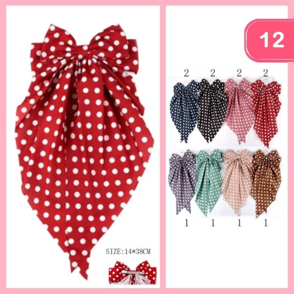 POLKA DOT LONG TAIL HAIR BOW (12 UNITS)