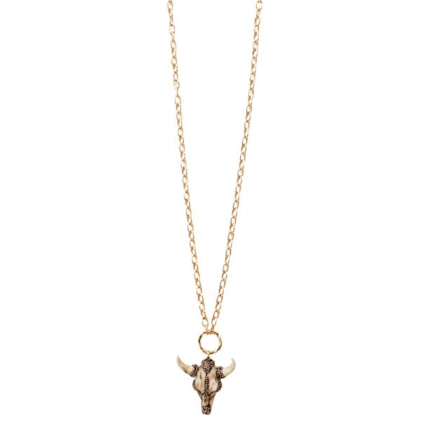 RHINESTONE CATTLE SKULL PENDANT NECKLACE