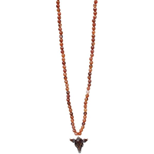 RHINESTONE CATTLE SKULL PENDANT BEADED NECKLACE