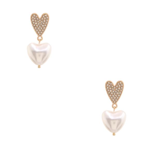 PEARL RHINESTONE HEART LIN DANGLE EARRING