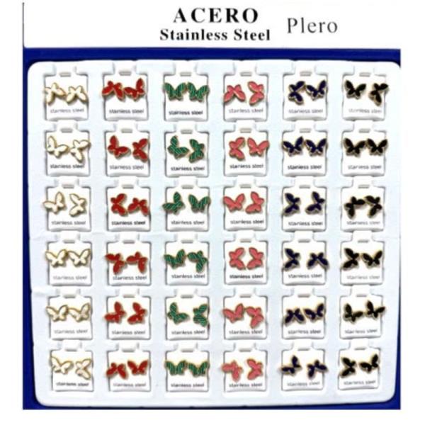 STAINLESS STEEL BUTTERFLY EARRINGS SET (36 UNITS)