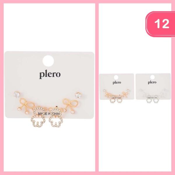 RHINESTONE BOW BEAR EARRINGS (12 UNITS)