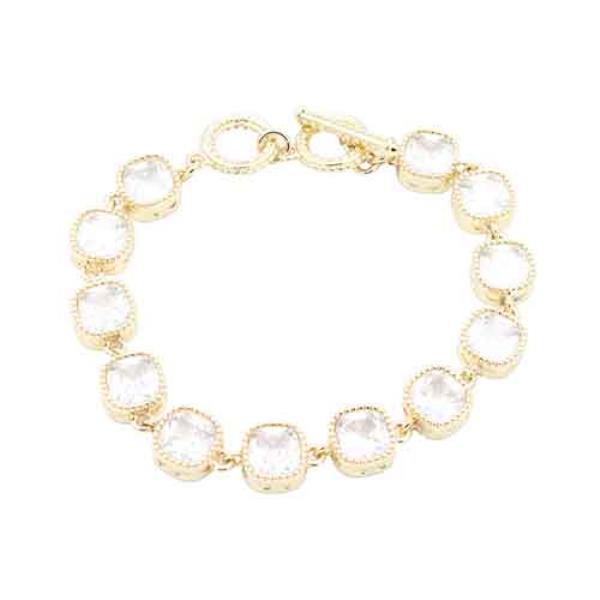 14K GOLD PLATED MULTI COLOR CZ TOGGLE BRACELET