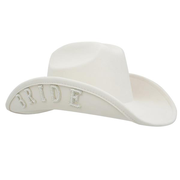 PEARL & RHINESTONE BRIDE PATCH MICROSUEDE COWBOY HAT
