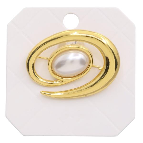 PEARL BEAD OVAL METAL BROOCH