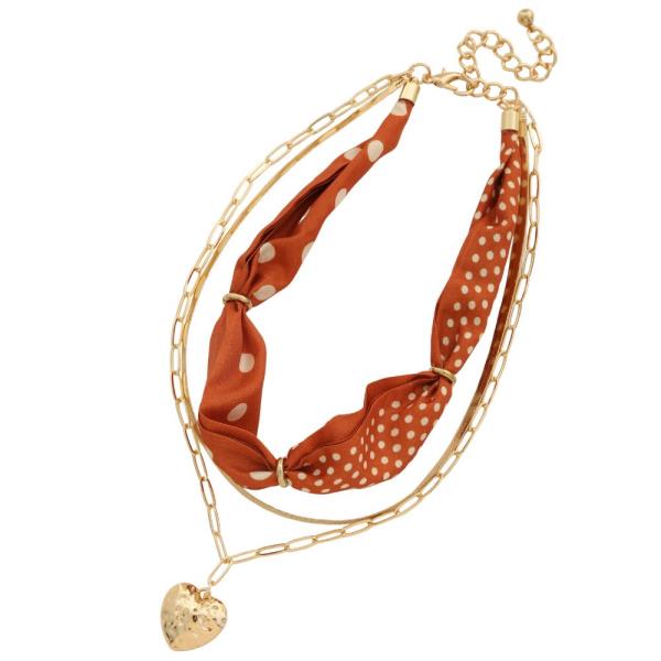 HEART PENDANT OVAL LINK FABRIC LAYERED NECKLACE