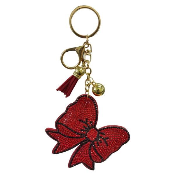 RHINESTONE BOW KEYCHAIN WITH TASSEL