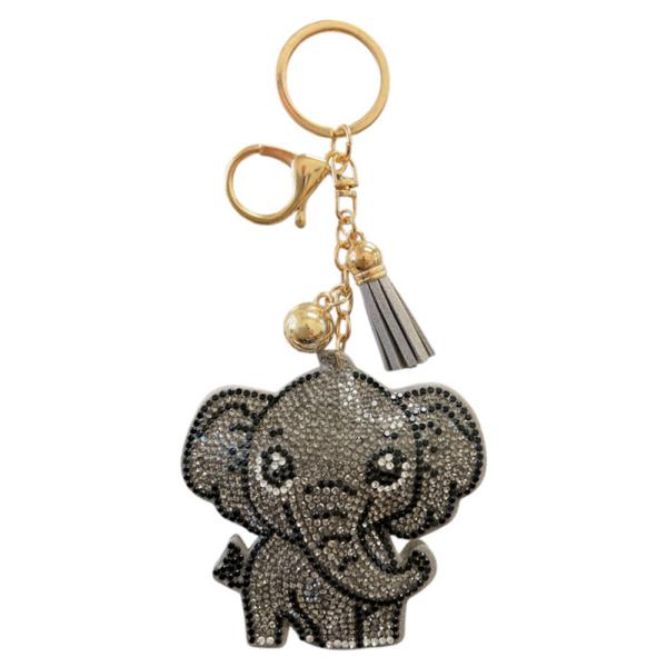 RHINESTONE ELEPHANT KEYCHAIN WITH TASSEL