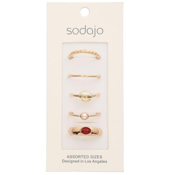 SODAJO STONE BEAD SEASHELL ASSORTED RING SET