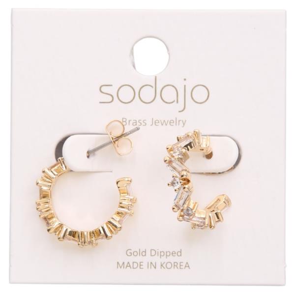 SODAJO WAVY EDGE CRYSTAL OPEN HOOP GOLD DIPPED EARRING