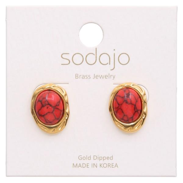 SODAJO OVAL STONE METAL GOLD DIPPED EARRING