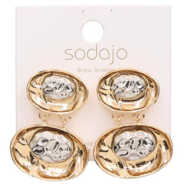 SODAJO TWO TONE OVAL LINK METAL GOLD DIPPED EARRING