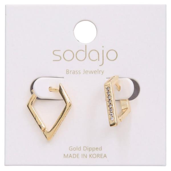 SODAJO GEO SHAPE RHINESTONE GOLD DIPPED EARRING