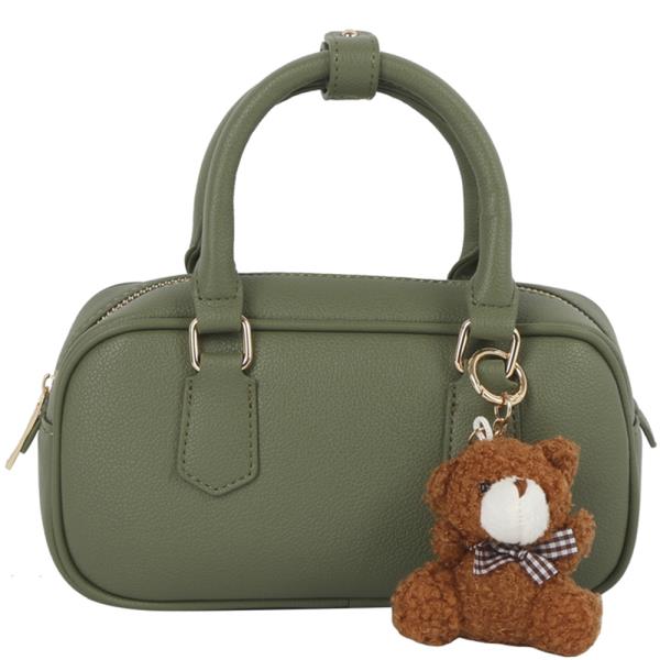 PLAIN TEXTURED HANDLE SATCHEL W DOLL KEYCHAIN
