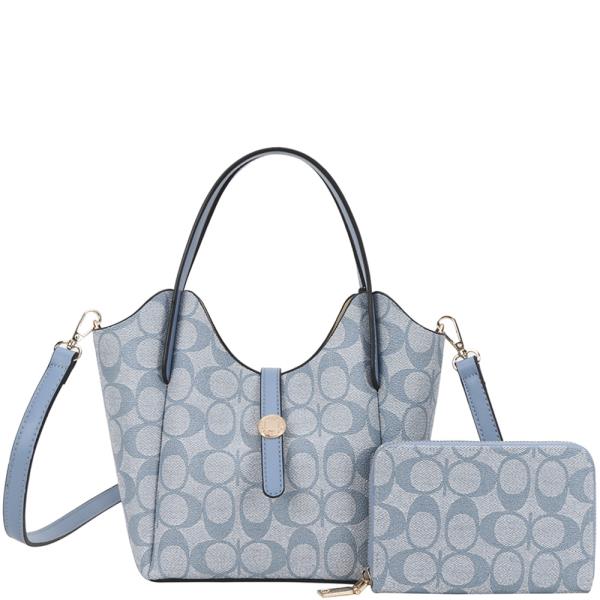 2IN1 OVAL PRINT HANDLE DESIGN SATCHEL W WALLET SET