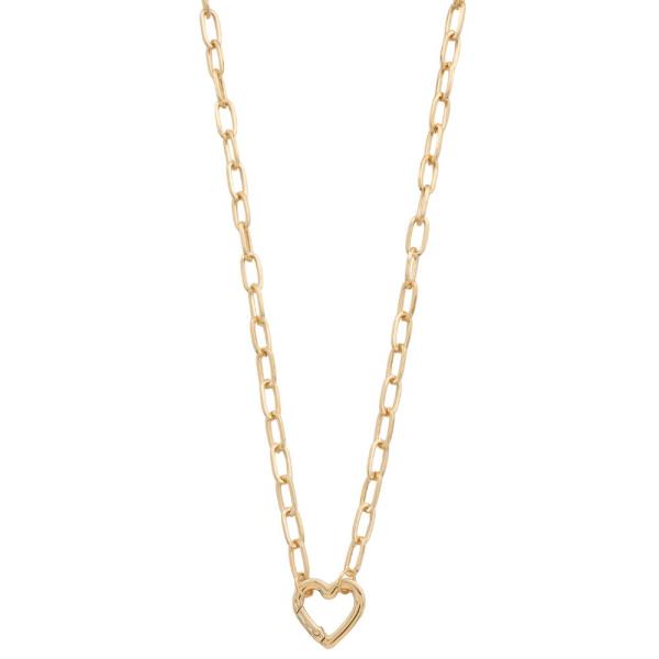 HEART LOCK CHARM OVAL LINK METAL NECKLACE